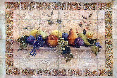 #ad 36 x 24 Art Kitchen Fruits Apples Grape Mural Ceramic Backsplash Tile #148 $314.99