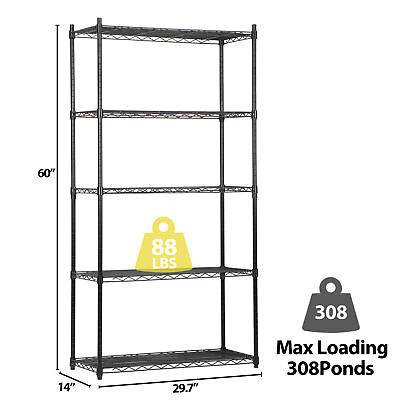 #ad 5 Tier Shelves Wire Shelving Unit Rack Space Storage Organizer for Kitchen Black $49.58