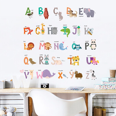 #ad cartoon Jungle 26 letters alphabet animals wall stickers kids wall deca $7.75