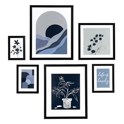 #ad Gallery Wall Art Framed Set of 6 Blue 6 Pack Black Framed Abstract Prints $77.91