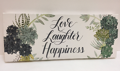 #ad #ad Canvas Wall Art quot;Love Laughter Happinessquot; Ivory Green Silver w Black Lettering $18.99