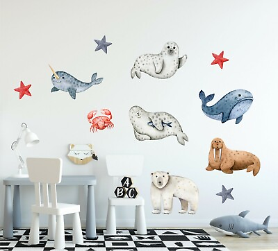#ad Cartoon Arctic Sea Animals Wall Decal Set of 11 Removable Vinyl Wall Stickers $138.39