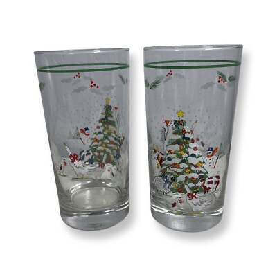 International Country Kitchen Christmas Set of 2 13oz Beverage Glasses Animals $13.41