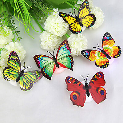 #ad Glowing 3D Butterfly LED Wall Stickers Night Light Bedroom Home Decor DIY $7.63
