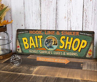 #ad Bait Shop Sign Rustic Decor Vintage Fishing Sign Bait Tackle Lure 106182001004 $49.95