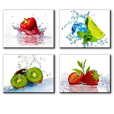 #ad Kitchen Pictures Wall Decor 4 Piece Set Colorful Fruits and Ices Canvas Wall... $52.41
