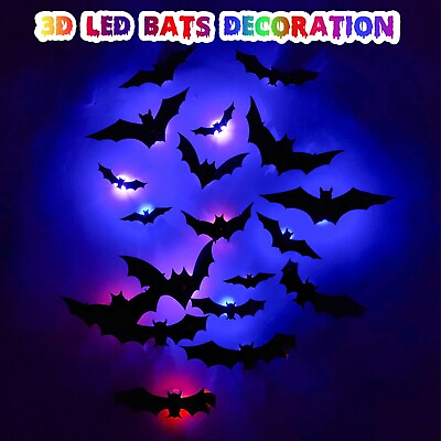 #ad Halloween Luminous Bat Spooky 3D Bat Wall Stickers Decoration Home Party Props $5.69