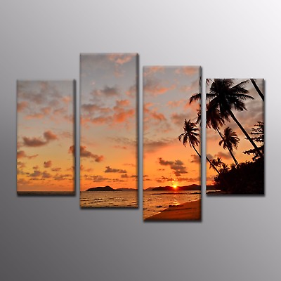 #ad Wall Art Seaside Sunset Coconut Tree Canvas Print Art Painting Home Decor 4pcs $82.00