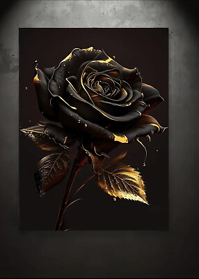 #ad Wall Art Canvas Póster Beautiful Black And Golden Rose Elegant $19.00
