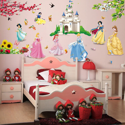 #ad Large Princess Castle Wall Stickers Colorful Vinyl Decal Girls Kids Bedroom Art $10.79