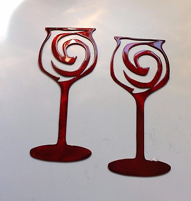 #ad Swirled Wine Glass Pair Metal Wall Art Metallic Red 3 3 4quot; x 8 1 2quot; $19.98