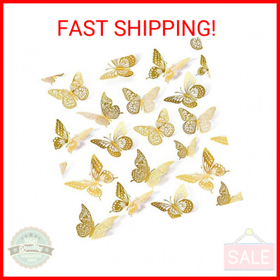 #ad SAOROPEB 3D Butterfly Wall Decor 48 Pcs 4 Styles 3 Sizes Gold Butterfly Decorat $9.16