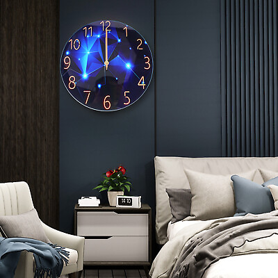 #ad Diamond Large Wall Clock Blue Round Interior Modern Decorative Silent Wall Clock $26.60