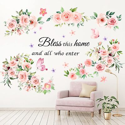 #ad #ad Floral Wall Decals Stickers Bless This Home and All Who Enter Decor Quotes Sa... $17.75