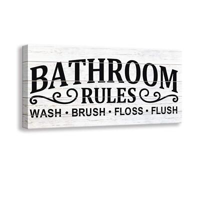 #ad Vintage Bath Canvas Wall Art Decor Rustic Bathroom Rules Prints Signs Frame... $25.26