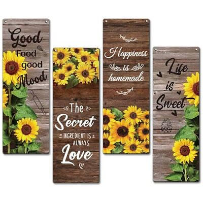 #ad Kitchen Wall Decor Sign 4 Pieces Sunflower Wooden Sign With Rope Rustic Wall ... $23.60