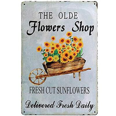 #ad Rustic Flowers Floral Vintage Tin Sign Sunflower Kitchen Decor Farmhouse Bathroo $9.29