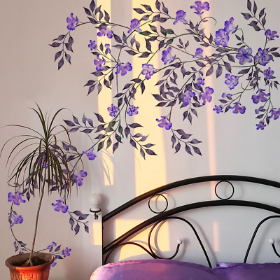 #ad Purple Vine Flowers Wall Decal Hanging Vine Branch Floral Wall Stickers Self ... $16.99