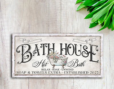 #ad #ad Bath House Sign Bathroom Wall Decor Hot Bath Sign Custom Powder Room Sign 10X6quot; $14.50