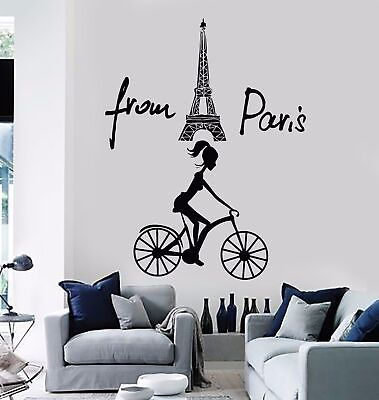 #ad Vinyl Wall Stickers Eiffel Tower France French Girl Mural Decal 183ig $21.99