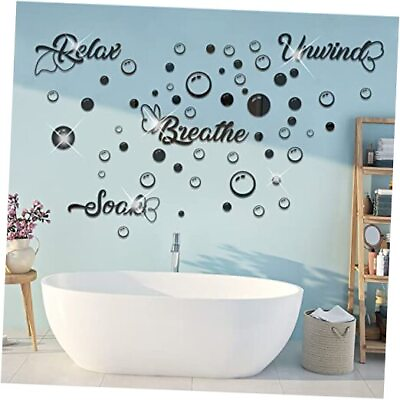 #ad 60 Pieces Bathroom Wall Decals Mirror Stickers Decor Relax Soak Unwind Black $22.58