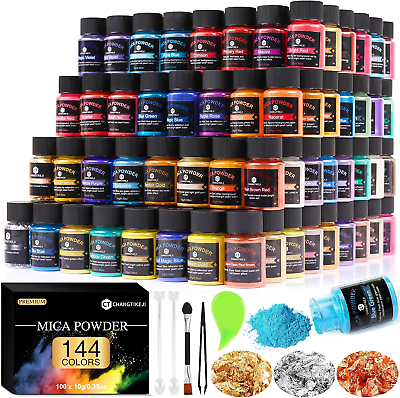 #ad 144 Colors Mica Powder for Epoxy Resin Soap Making Nail Art Bath Bombs $83.51