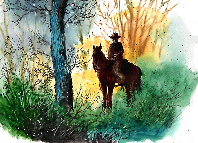 #ad #ad Cowboy And Old Tree Cowboy Art Western Wall Decor Cowboy In A Forest Art $35.00