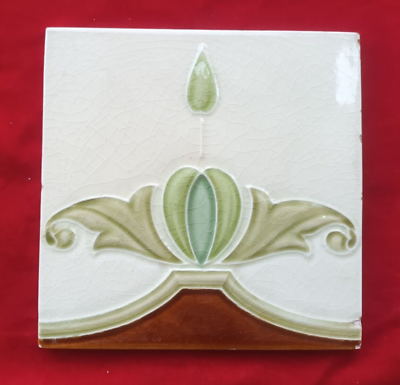 #ad 1 Piece Old Art Deco Flower Design Embossed Majolica Ceramic Tiles England 0387 $120.00