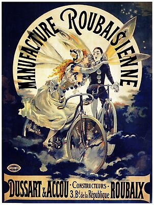 #ad 8174.Manufacture roubaisienne.fairies riding bikes.POSTER.art wall decor $60.00