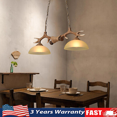 #ad Rustic Cabin Deer Antler Chandelier 2 Light Hunter Lamp Fixture Ceiling Lamp $66.83