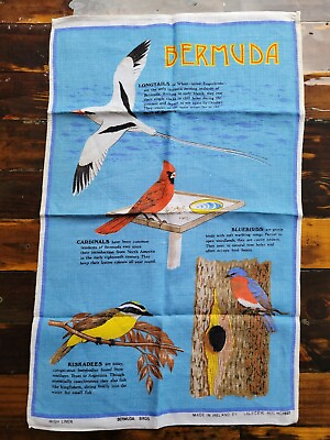#ad Vintage Bermuda Birds Tapestry Irish Linen Towel Drying Cloth Wall Ireland $24.30