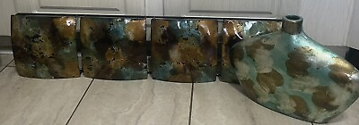 #ad Turquoise amp; Gold Metal ￼Panel Wall Art amp; Vase Set $30.00