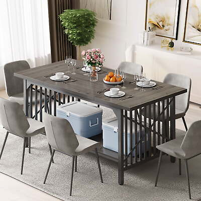 #ad 70quot; Dining Table for 6 8 People Industrial Rectangular Wood Kitchen Table $131.72