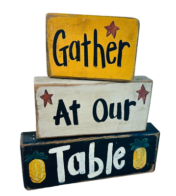 #ad vtg primitive decor quot;Gather at our Tablequot; Country cottage decor wood handmade $15.99