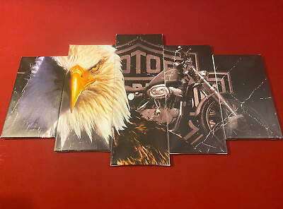 #ad Harley Davidson Multi Panel Print Eagle Canvas Wall Art 5 Pieces $45.00