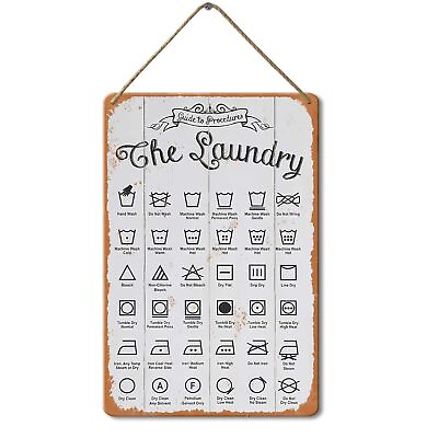 #ad Locmorly Wood Sign Laundry Symbols Guide Sign 8x12 Inch Rustic Hanging Guide ... $19.10