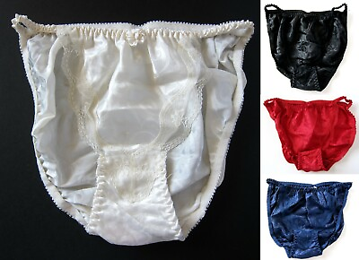 #ad 1 NEW VTG 100% Polyester Satin String Bikini Floral Lace Panties SZ S M L $12.99