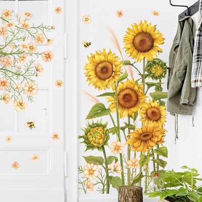 #ad Yellow Sunflower Bee Flower PVC Vinyl Removable Nursery Mural Decal Wall Sticker $13.99