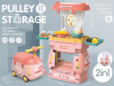 #ad Kids Pretend Preschool Kitchen Sets 2 In 1 Simulation Kitchen Tableware Trolley $39.99