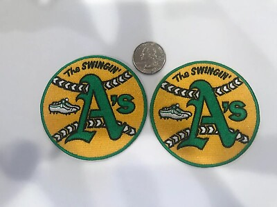 #ad #ad 2 Oakland A#x27;s Athletics quot;The Swinginquot; Vintage Embroidered Iron On Patch Lot $9.99