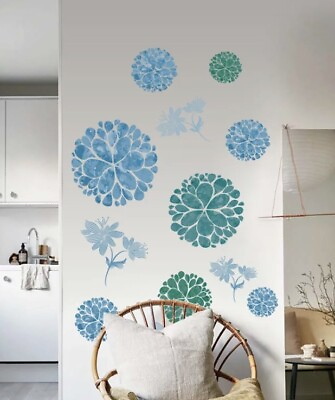 NEW 52” x 48” Blue amp; Green Floral Mandalas Wall Stickers or Cabinets Decal Set $20.79
