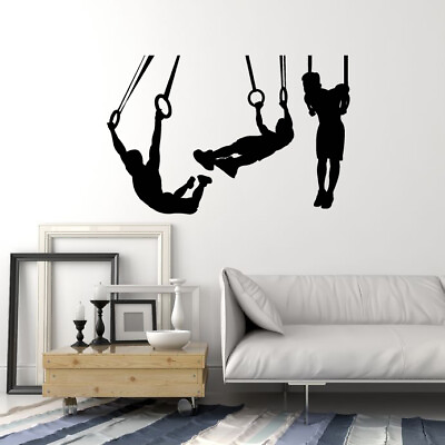 #ad Vinyl Wall Decal Silhouette Gymnasts Gymnastics Rings Sports Stickers ig5391 $69.99