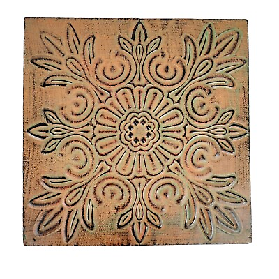 #ad Rustic 12” Square Metal Wall Art Abstract Flower Distressed Metal Plaque $12.30
