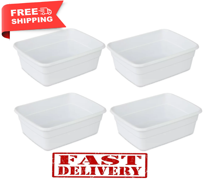 #ad #ad Sterilite 8 Quart Dishpan Plastic Small Kitchen Basin Dish Made 4 Pcs White NEW $14.99