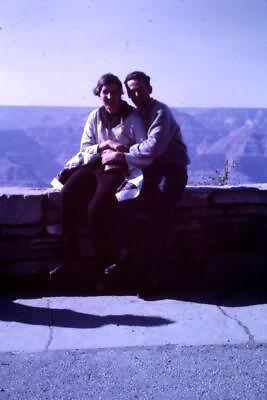 #ad 35mm Colour Slide Couple sitting on a wall above the Grand Canyon 1967 USA AU $4.99