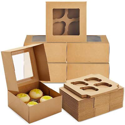 #ad 24 Pack Cupcake Containers with Windows 6x6 Kraft Paper Boxes for Muffins $21.89