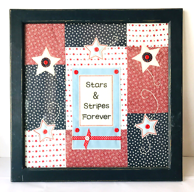 #ad Stars amp; Stripes Forever Quilt Wall Art Framed Red White Blue Patriotic 18x18quot; $29.74