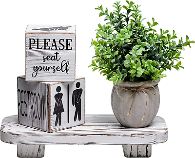 #ad Farmhouse Funny Bathroom Decor Signs Block Signs Rustic Decoration Wooden Home $44.99