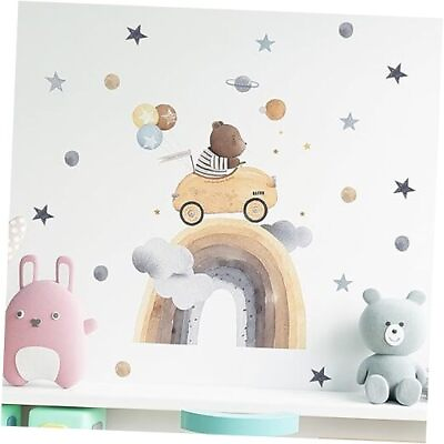 #ad Wall Stickers for Kids Room Boys Girls Bedroom Decals Cartoon Bear rainbow star $20.32