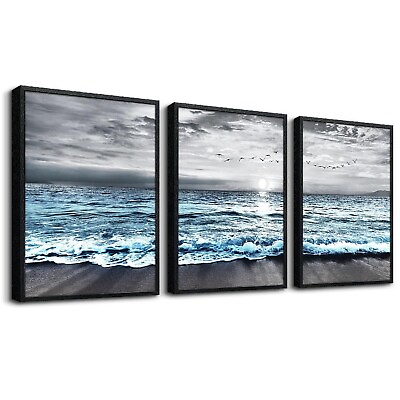 #ad Black Framed Wall Decorations For Living Room Large size 3 Piece Framed Canva... $187.89